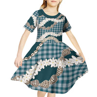 Dark Cyan Hawaii Tiare and Shell Lei Kid Short Sleeve Dress Hawaiian Palaka Luxury Vibes - Polynesian Pride