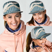 Dark Cyan Hawaii Tiare and Shell Lei Mesh Trucker Cap Hawaiian Palaka Luxury Vibes - Polynesian Pride