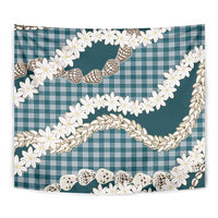 Dark Cyan Hawaii Tiare and Shell Lei Tapestry Hawaiian Palaka Luxury Vibes LT14 - Polynesian Pride