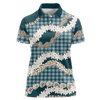Dark Cyan Hawaii Tiare and Shell Lei Women Polo Shirt Hawaiian Palaka Luxury Vibes - Polynesian Pride
