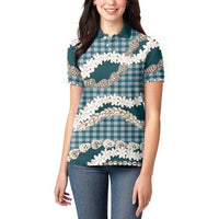 Dark Cyan Hawaii Tiare and Shell Lei Women Polo Shirt Hawaiian Palaka Luxury Vibes - Polynesian Pride