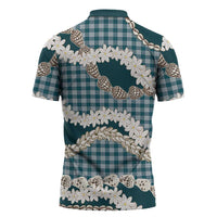 Dark Cyan Hawaii Tiare and Shell Lei Zipper Polo Shirt Hawaiian Palaka Luxury Vibes - Polynesian Pride