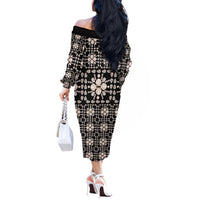 Aloha Hawaii Shell Quilt Off The Shoulder Long Sleeve Dress Seamless Style - Polynesian Pride