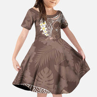 Mocha Mousse Polynesian Tribal Frangipani Tropical Vibe Family Matching Long Sleeve Bodycon Dress and Hawaiian Shirt LT14 Daughter's Dress Mocha Mousse - Polynesian Pride