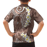 Mocha Mousse Polynesian Tribal Frangipani Tropical Vibe Family Matching Off The Shoulder Long Sleeve Dress and Hawaiian Shirt LT14 - Polynesian Pride