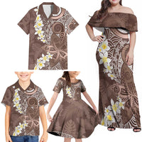Mocha Mousse Polynesian Tribal Frangipani Tropical Vibe Family Matching Off Shoulder Maxi Dress and Hawaiian Shirt LT14 - Polynesian Pride