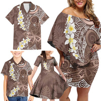 Mocha Mousse Polynesian Tribal Frangipani Tropical Vibe Family Matching Off Shoulder Short Dress and Hawaiian Shirt LT14 - Polynesian Pride