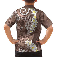 Mocha Mousse Polynesian Tribal Frangipani Tropical Vibe Family Matching Short Sleeve Bodycon Dress and Hawaiian Shirt LT14 - Polynesian Pride