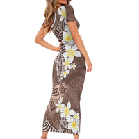 Mocha Mousse Polynesian Tribal Frangipani Tropical Vibe Family Matching Short Sleeve Bodycon Dress and Hawaiian Shirt LT14 - Polynesian Pride