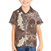 Mocha Mousse Polynesian Tribal Frangipani Tropical Vibe Kid Hawaiian Shirt