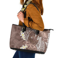 Mocha Mousse Polynesian Tribal Frangipani Tropical Vibe Leather Tote Bag