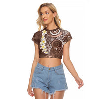 Mocha Mousse Polynesian Tribal Frangipani Tropical Vibe Raglan Cropped T Shirt
