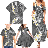 Gray Polynesian Tribal Frangipani Tropical Vibe Family Matching Summer Maxi Dress and Hawaiian Shirt LT14 - Polynesian Pride