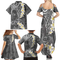 Gray Polynesian Tribal Frangipani Tropical Vibe Family Matching Summer Maxi Dress and Hawaiian Shirt LT14 - Polynesian Pride