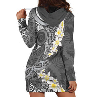Gray Polynesian Tribal Frangipani Tropical Vibe Hoodie Dress