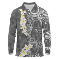 Gray Polynesian Tribal Frangipani Tropical Vibe Long Sleeve Polo Shirt