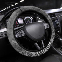 Gray Polynesian Tribal Frangipani Tropical Vibe Steering Wheel Cover