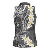 Gray Polynesian Tribal Frangipani Tropical Vibe Women Sleeveless Polo Shirt