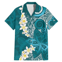 Cyan Polynesian Tribal Frangipani Tropical Vibe Family Matching Mermaid Dress and Hawaiian Shirt LT14 Dad's Shirt - Short Sleeve Cyan - Polynesian Pride