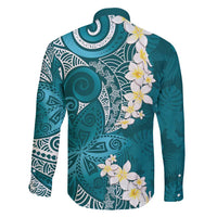 Cyan Polynesian Tribal Frangipani Tropical Vibe Family Matching Off Shoulder Short Dress and Hawaiian Shirt LT14 - Polynesian Pride