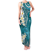 Cyan Polynesian Tribal Frangipani Tropical Vibe Family Matching Tank Maxi Dress and Hawaiian Shirt LT14 Mom's Dress Cyan - Polynesian Pride