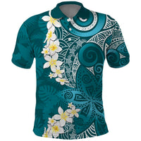 Cyan Polynesian Tribal Frangipani Tropical Vibe Polo Shirt