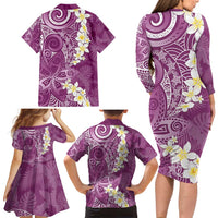 Pink Polynesian Tribal Frangipani Tropical Vibe Family Matching Long Sleeve Bodycon Dress and Hawaiian Shirt LT14 - Polynesian Pride