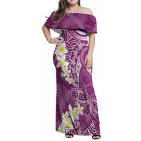 Pink Polynesian Tribal Frangipani Tropical Vibe Family Matching Off Shoulder Maxi Dress and Hawaiian Shirt LT14 Mom's Dress Pink - Polynesian Pride
