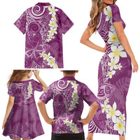 Pink Polynesian Tribal Frangipani Tropical Vibe Family Matching Short Sleeve Bodycon Dress and Hawaiian Shirt LT14 - Polynesian Pride