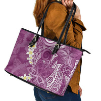 Pink Polynesian Tribal Frangipani Tropical Vibe Leather Tote Bag