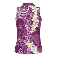 Pink Polynesian Tribal Frangipani Tropical Vibe Women Sleeveless Polo Shirt