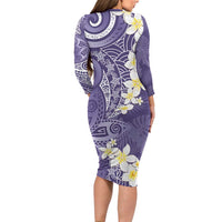 Violet Polynesian Tribal Frangipani Tropical Vibe Family Matching Long Sleeve Bodycon Dress and Hawaiian Shirt LT14 - Polynesian Pride