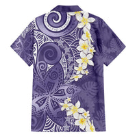 Violet Polynesian Tribal Frangipani Tropical Vibe Family Matching Off The Shoulder Long Sleeve Dress and Hawaiian Shirt LT14 - Polynesian Pride