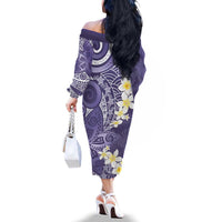 Violet Polynesian Tribal Frangipani Tropical Vibe Family Matching Off The Shoulder Long Sleeve Dress and Hawaiian Shirt LT14 - Polynesian Pride