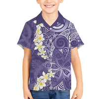 Violet Polynesian Tribal Frangipani Tropical Vibe Family Matching Off The Shoulder Long Sleeve Dress and Hawaiian Shirt LT14 Son's Shirt Violet - Polynesian Pride