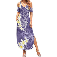 Violet Polynesian Tribal Frangipani Tropical Vibe Family Matching Summer Maxi Dress and Hawaiian Shirt LT14 Mom's Dress Violet - Polynesian Pride