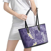 Violet Polynesian Tribal Frangipani Tropical Vibe Leather Tote Bag