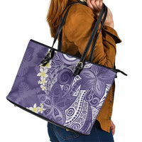Violet Polynesian Tribal Frangipani Tropical Vibe Leather Tote Bag
