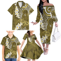 Gold Polynesian Tribal Frangipani Tropical Vibe Family Matching Off The Shoulder Long Sleeve Dress and Hawaiian Shirt LT14 - Polynesian Pride