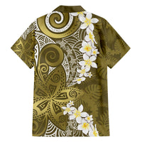 Gold Polynesian Tribal Frangipani Tropical Vibe Family Matching Off The Shoulder Long Sleeve Dress and Hawaiian Shirt LT14 - Polynesian Pride