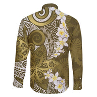 Gold Polynesian Tribal Frangipani Tropical Vibe Family Matching Off The Shoulder Long Sleeve Dress and Hawaiian Shirt LT14 - Polynesian Pride