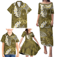 Gold Polynesian Tribal Frangipani Tropical Vibe Family Matching Puletasi and Hawaiian Shirt LT14 - Polynesian Pride
