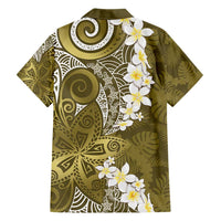Gold Polynesian Tribal Frangipani Tropical Vibe Family Matching Short Sleeve Bodycon Dress and Hawaiian Shirt LT14 - Polynesian Pride