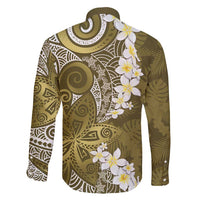 Gold Polynesian Tribal Frangipani Tropical Vibe Family Matching Short Sleeve Bodycon Dress and Hawaiian Shirt LT14 - Polynesian Pride