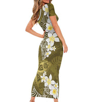 Gold Polynesian Tribal Frangipani Tropical Vibe Family Matching Short Sleeve Bodycon Dress and Hawaiian Shirt LT14 - Polynesian Pride