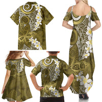 Gold Polynesian Tribal Frangipani Tropical Vibe Family Matching Summer Maxi Dress and Hawaiian Shirt LT14 - Polynesian Pride