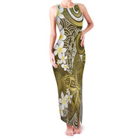 Gold Polynesian Tribal Frangipani Tropical Vibe Family Matching Tank Maxi Dress and Hawaiian Shirt LT14 Mom's Dress Gold - Polynesian Pride