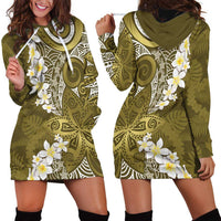 Gold Polynesian Tribal Frangipani Tropical Vibe Hoodie Dress