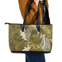 Gold Polynesian Tribal Frangipani Tropical Vibe Leather Tote Bag