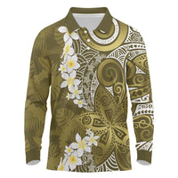 Gold Polynesian Tribal Frangipani Tropical Vibe Long Sleeve Polo Shirt